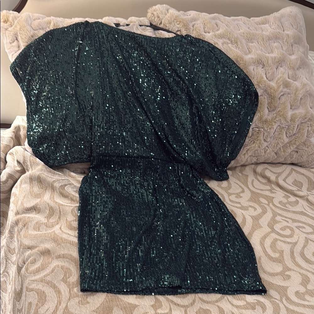 MARINA Green Sequin Dress